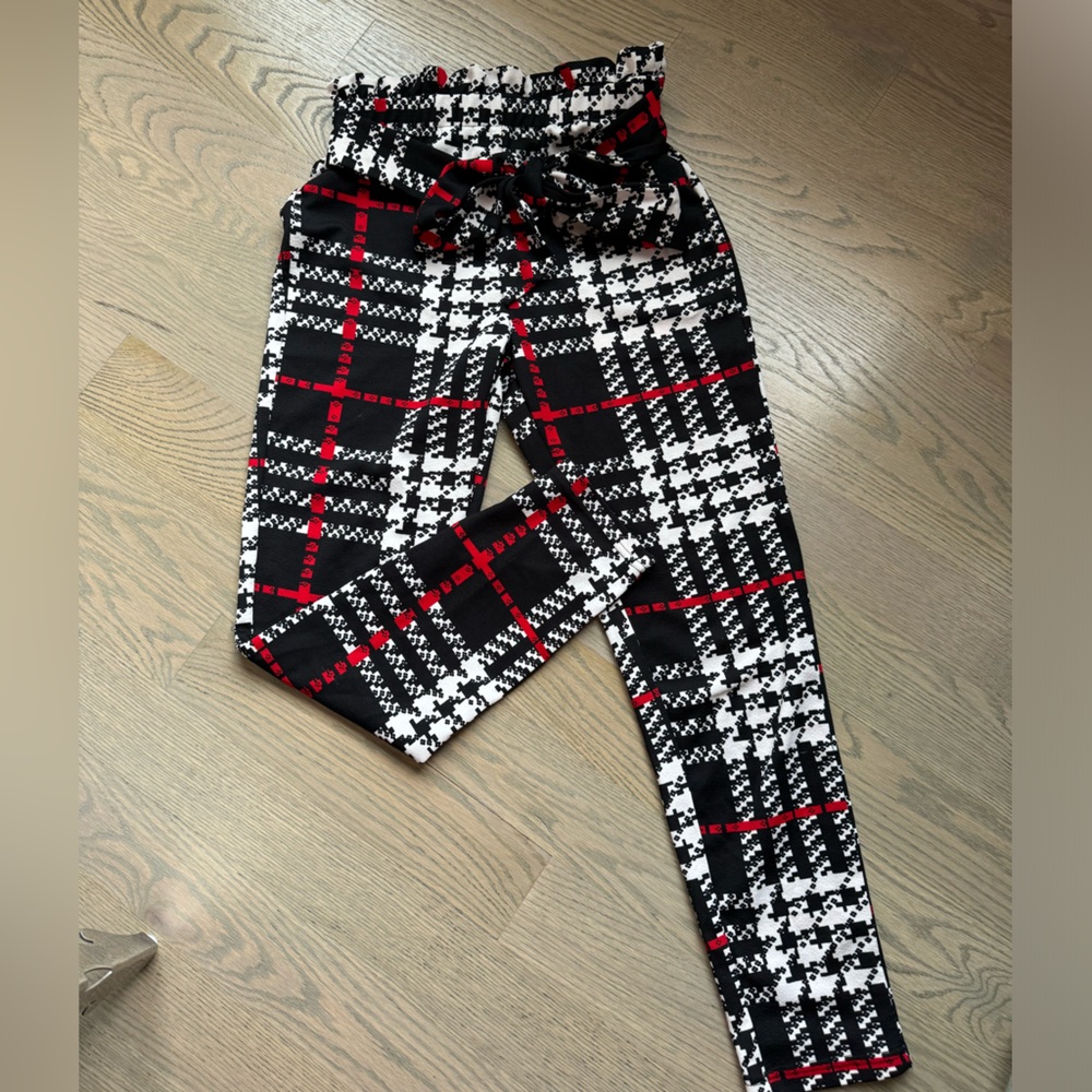 Plaid Skinny Pants - Black, Red, White